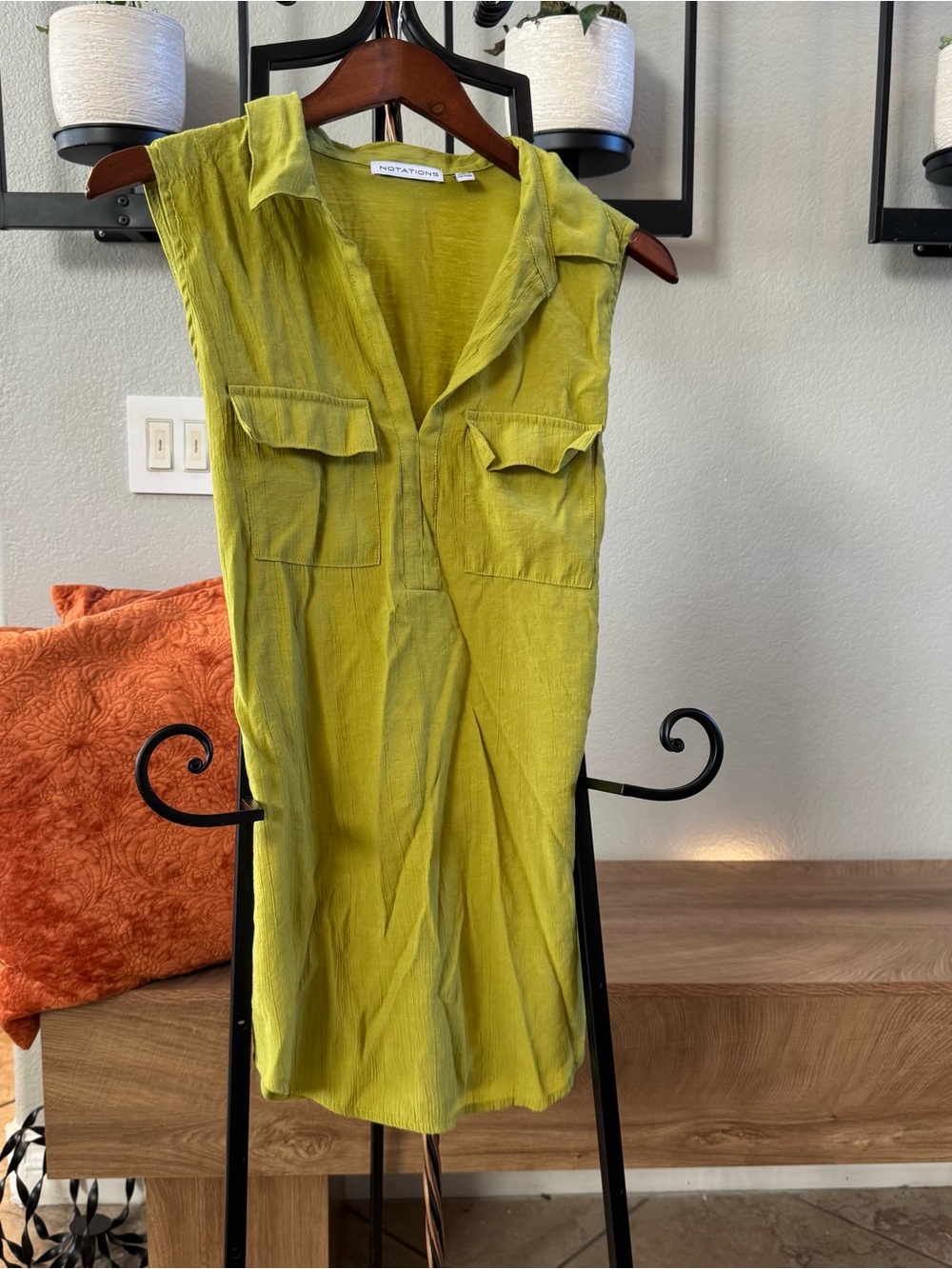 Notations Lime Green Sleeveless Collared Shirt Dress